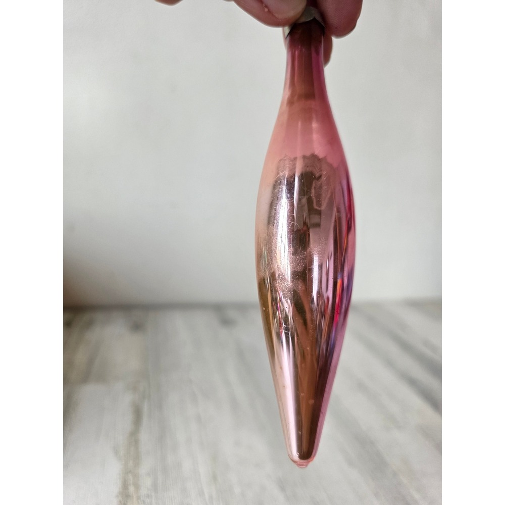 Vintage USSR? Pink icicle mercury glass on silver ornament Xmas tree